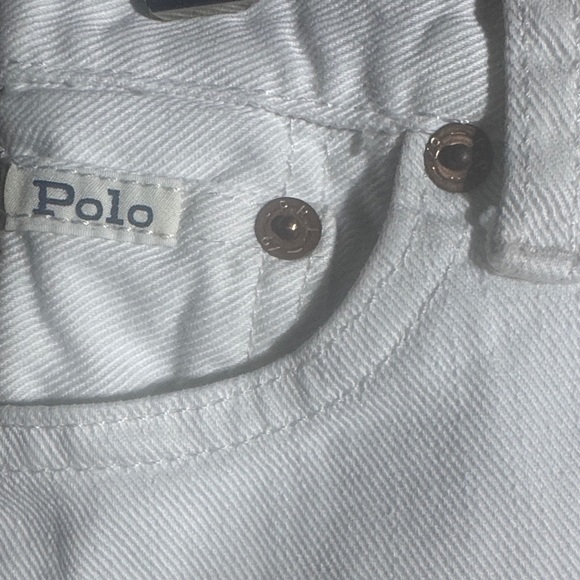 Polo by Ralph Lauren White Jean Shorts with Logo - Kids Size 7 - Picture 5 of 9